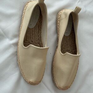 Canvas Espadrille Slip-On Flats in Neutral Beige NEW Size 8